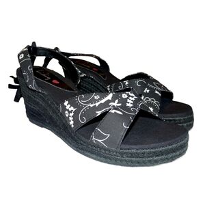 Women Casual Comfortable Luichini Black Wedge Braided Floral Wedge Sandals 8.5/9